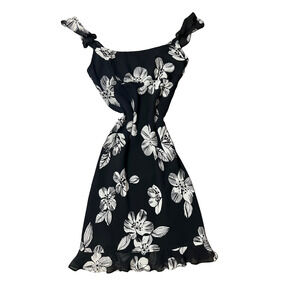 Vintage Kelly and Diane Silk Mini Dress Black White Beaded Floral Size 2